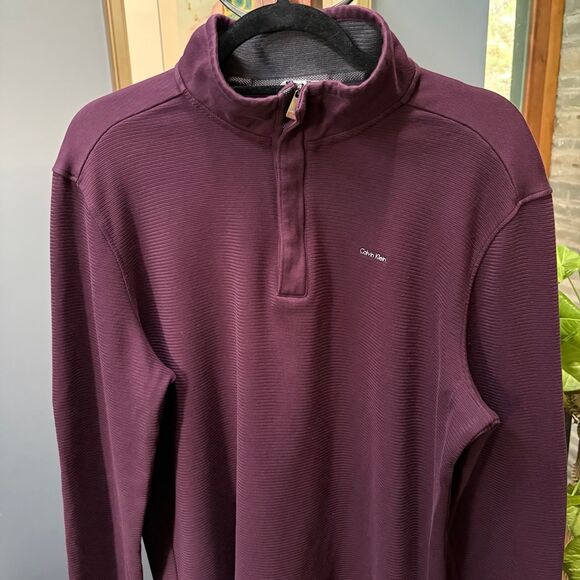 Men's Calvin Klein Eggplant Purple 1/4 Zip 100% Cotton Pullover Sweater size L - Picture 3 of 8